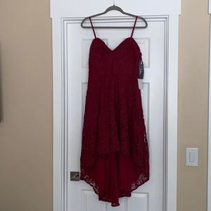 Lulus burgandy lace high-lo dress